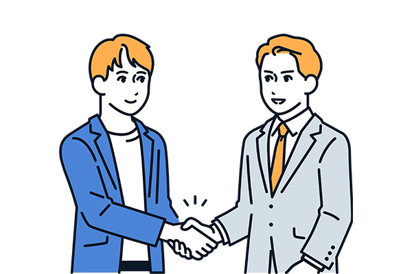 ジョブマッチングができスタッフと握手する求職者のイラスト